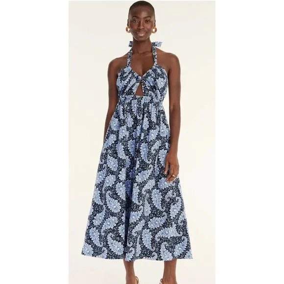 J. Crew | Dresses | J Crew Collection Women Halter Cut Out Midi Dress In  Blue Ratti Paisley Sz 6 New | Poshmark